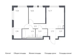Двухкомнатная квартира на продажу, 54.8 м2, деревня Новосаратовка