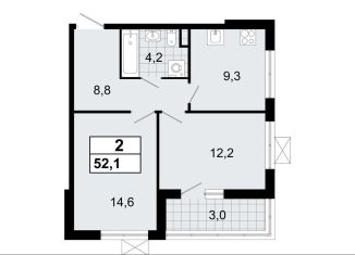 Продается 2-комнатная квартира, 52.1 м2, Всеволожск, микрорайон Южный, 3.2