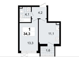 Продам 1-комнатную квартиру, 34.3 м2, Ленинградская область, микрорайон Южный, 3.2