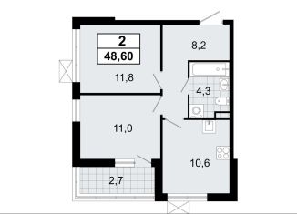 Продажа 2-ком. квартиры, 48.6 м2, Ленинградская область, микрорайон Южный, 3.2