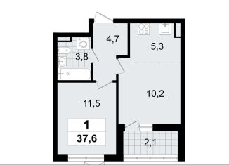 Продается 2-комнатная квартира, 37.6 м2, Ленинградская область, микрорайон Южный, 3.2