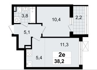 Продается 2-комнатная квартира, 38.2 м2, Всеволожск, микрорайон Южный, 3.2