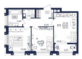 Продается двухкомнатная квартира, 52.2 м2, Тула