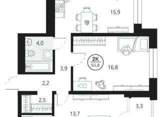 2-комнатная квартира на продажу, 65.8 м2, Тюмень, улица Разведчика Кузнецова, 16