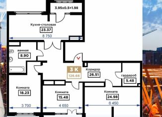 Продаю 3-комнатную квартиру, 126.3 м2, Краснодар, Школьная улица, 1, Прикубанский округ