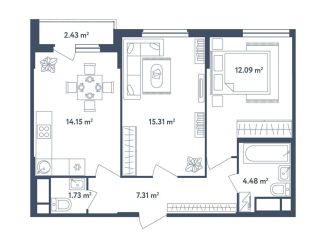 Продается двухкомнатная квартира, 56.3 м2, Московская область