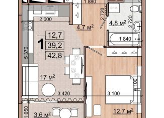 1-комнатная квартира на продажу, 41 м2, Московская область, улица Гудкова