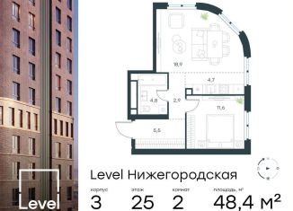 Продажа 2-комнатной квартиры, 48.4 м2, Москва, метро Стахановская, жилой комплекс Левел Нижегородская, 1