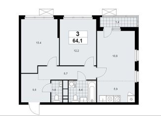 Продается 3-комнатная квартира, 64.1 м2, Москва, деревня Столбово, 69/1