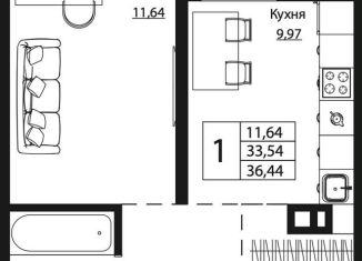 1-комнатная квартира на продажу, 35.8 м2, Ростов-на-Дону, Пролетарский район