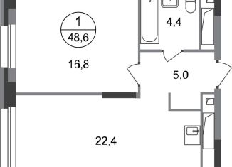 1-комнатная квартира на продажу, 48.6 м2, Московский