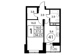 Продам 1-комнатную квартиру, 38.3 м2, Московская область