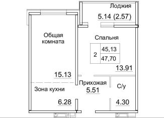 Однокомнатная квартира на продажу, 45.1 м2, рабочий посёлок Краснообск, 3-й микрорайон, 12А, ЖК Кольца