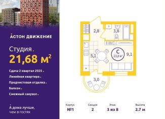 Продается квартира студия, 21.7 м2, Екатеринбург, метро Уральская, Проходной переулок, 1А