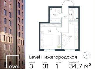 Продаю 1-комнатную квартиру, 34.7 м2, Москва, метро Нижегородская, жилой комплекс Левел Нижегородская, 1