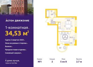 Продажа однокомнатной квартиры, 34.5 м2, Екатеринбург, метро Уральская, Проходной переулок, 1А