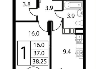 Продам 1-ком. квартиру, 38.3 м2, Московская область