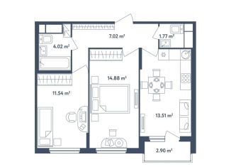 Продаю двухкомнатную квартиру, 54.2 м2, поселок Мещерино