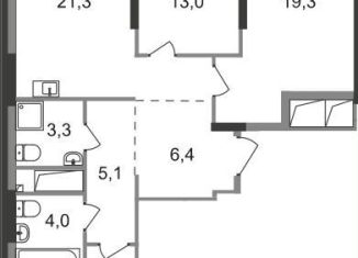 Трехкомнатная квартира на продажу, 86.3 м2, Московский, ЖК Первый Московский