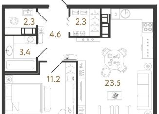 Продажа 1-комнатной квартиры, 47.3 м2, Санкт-Петербург, муниципальный округ Волковское