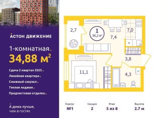 Продаю 1-ком. квартиру, 34.9 м2, Екатеринбург, метро Уральская, Проходной переулок, 1А