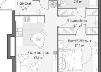 Однокомнатная квартира на продажу, 67.1 м2, Москва, метро Беговая