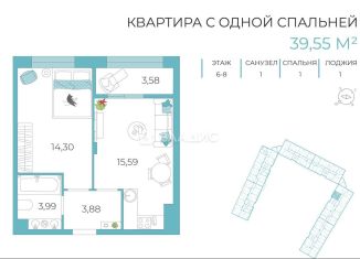 Продаю 1-комнатную квартиру, 39.6 м2, Тула, Самоварная улица, 10