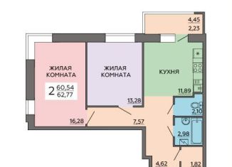 2-комнатная квартира на продажу, 63.3 м2, Воронеж, улица Ворошилова, 63/2