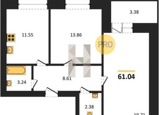 Продам двухкомнатную квартиру, 61 м2, Воронежская область, улица Курчатова, 26Б