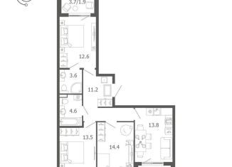 Продается трехкомнатная квартира, 77.4 м2, посёлок Шушары