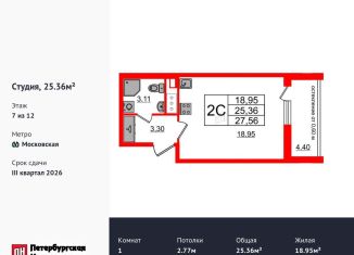 Продажа квартиры студии, 25.4 м2, Санкт-Петербург, Кубинская улица, 1к3, метро Электросила