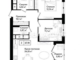 Продаю 2-комнатную квартиру, 67.2 м2, Тула, улица Седова, 26к1, ЖК Фамилия