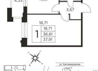 Продам 1-ком. квартиру, 37 м2, Санкт-Петербург, Большой Сампсониевский проспект, 70к3, муниципальный округ Сампсониевское