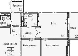 Продажа 3-комнатной квартиры, 78.1 м2, Зеленодольск