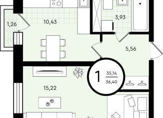 Продам однокомнатную квартиру, 36.4 м2, Тюменская область, ​улица Александра Звягина, 3