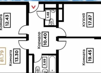 Продается трехкомнатная квартира, 81.2 м2, Краснодар, Прикубанский округ, Школьная улица, 1