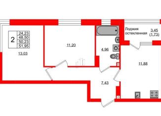 Продается 2-ком. квартира, 50.2 м2, Калининград