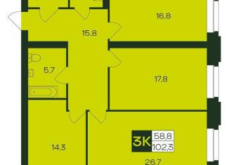 Продаю трехкомнатную квартиру, 102.3 м2, Чебоксары, Чебоксарский проспект, поз5.6, Калининский район