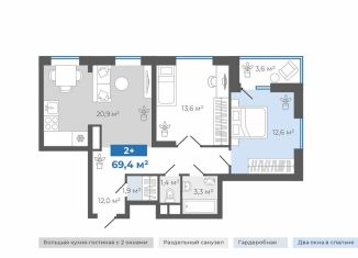 Продается 2-ком. квартира, 69.4 м2, Тюменская область, Интернациональная улица, 197А