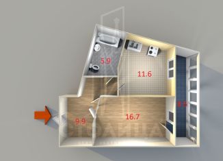 Продаю 1-ком. квартиру, 44.3 м2, Екатеринбург, улица Крауля, 168Б, ЖК Янтарная Долина