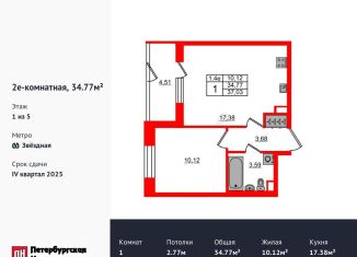 Продается 1-комнатная квартира, 34.8 м2, Санкт-Петербург, Московский район