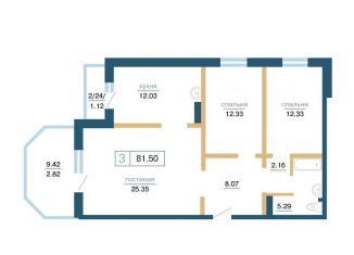 3-комнатная квартира на продажу, 81.5 м2, Красноярск