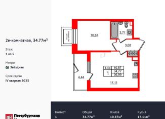 Продажа 1-ком. квартиры, 34.8 м2, Санкт-Петербург, Московский район