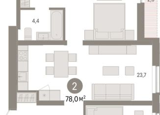 2-комнатная квартира на продажу, 78 м2, Новосибирск, метро Октябрьская