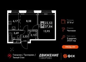 Продажа 2-ком. квартиры, 37.8 м2, Москва, жилой комплекс Движение. Говорово, к1, метро Тропарёво