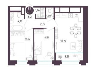 Продажа 2-ком. квартиры, 57.7 м2, Рязань