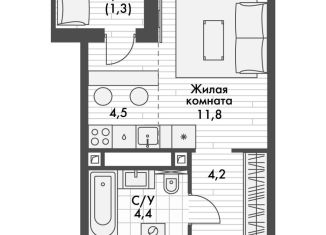 Продается однокомнатная квартира, 26.2 м2, поселок Октябрьский