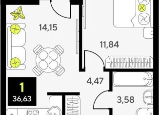 Продается 1-ком. квартира, 36.6 м2, Тюмень, улица Первооткрывателей, 15, Калининский округ