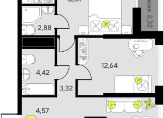 Продается 2-комнатная квартира, 61.1 м2, Тюмень, улица Первооткрывателей, 15, Калининский округ