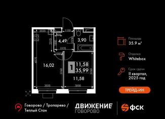 Продается 1-комнатная квартира, 36 м2, Москва, ЗАО, жилой комплекс Движение. Говорово, к1